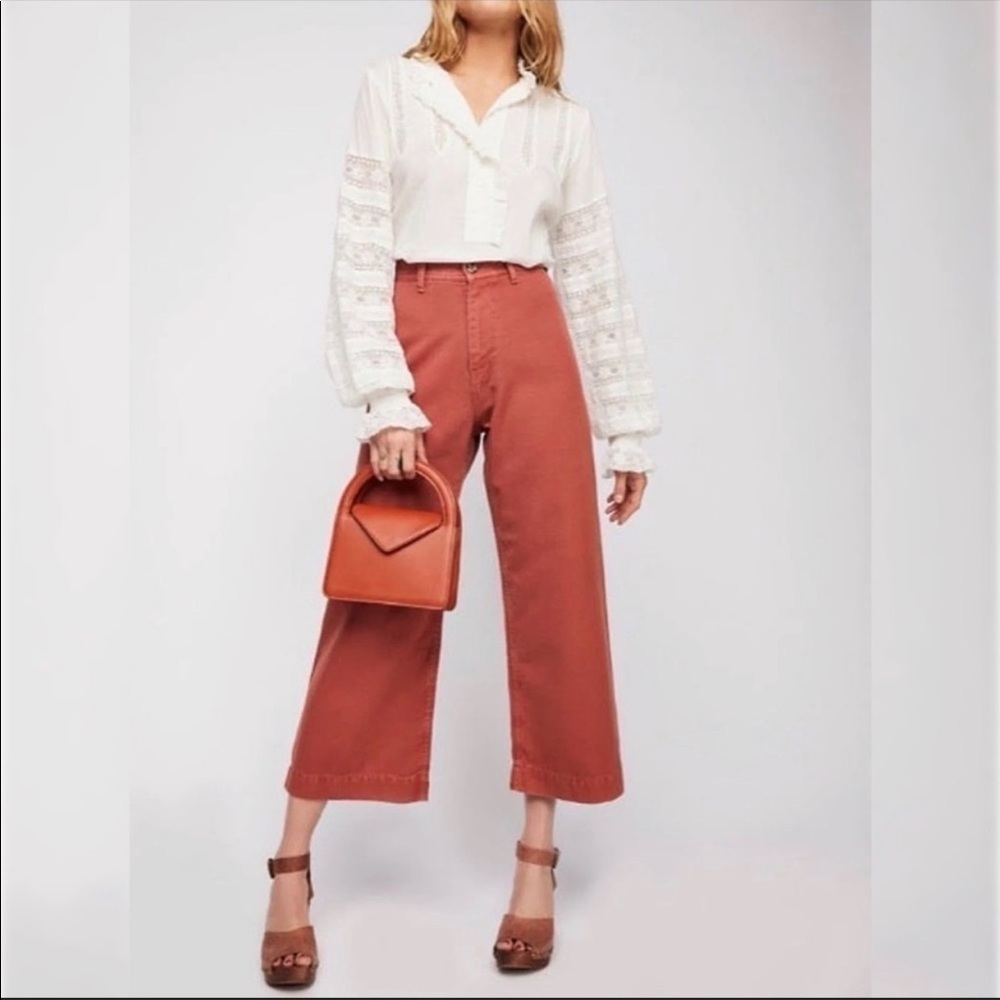 Free People Patti Ultra High Waist Wide Leg Crop Twill Cotton Pants